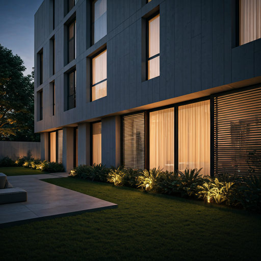 Residencial moderno con jardín
